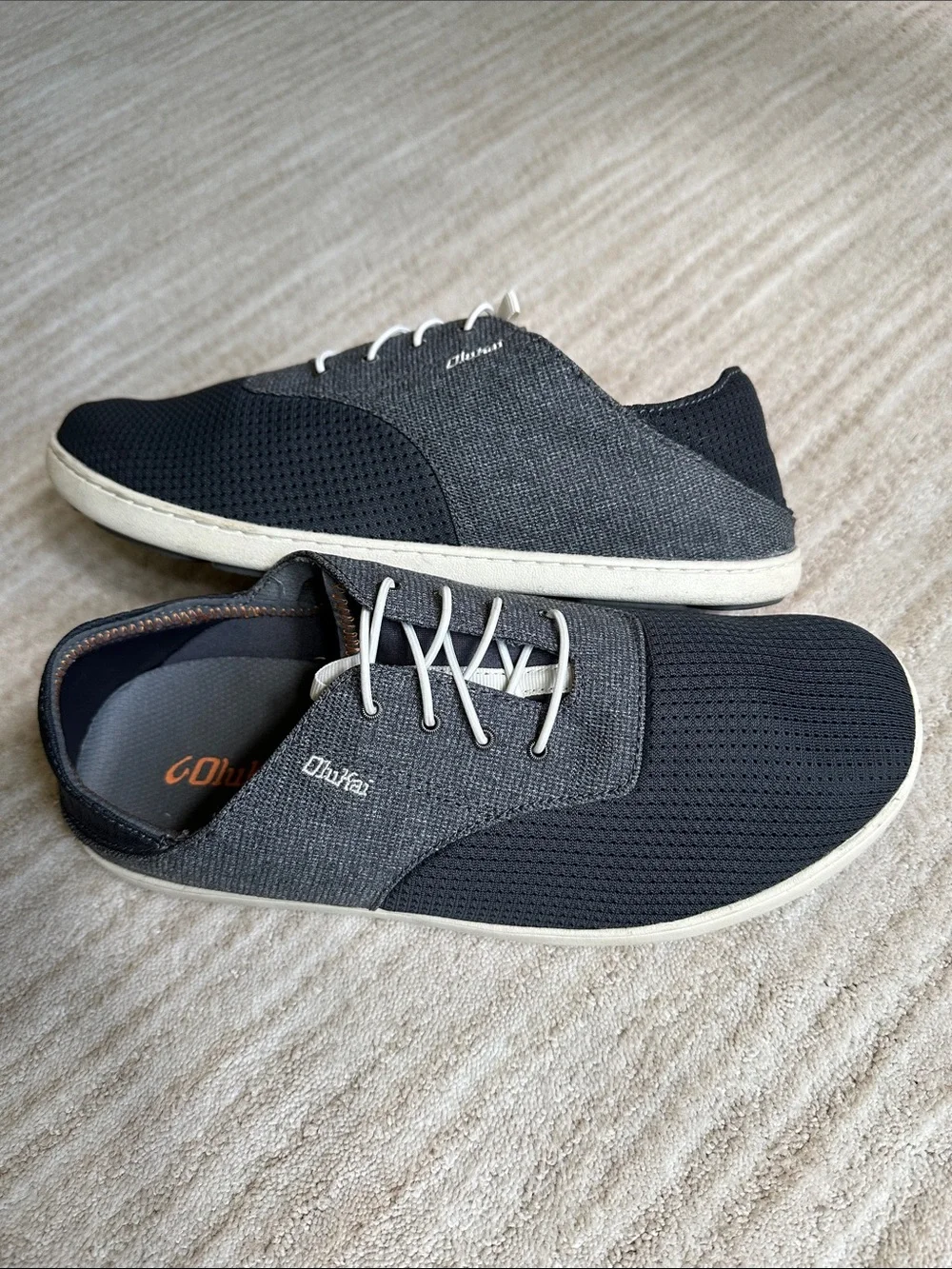 EUC OLUKAI Nohea Moku Shoe Boat No Tie Shoe Dark Shadow Gray Size 10